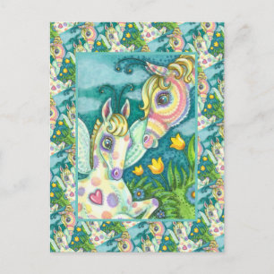 POSTAL FESTIVA BEBÉ DE PRIMAVERA, FANTASÍA DE CABALLO DE LLEGADA 