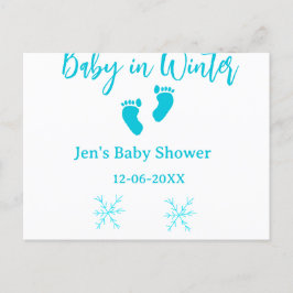 Postal Festiva Bebé en invierno ducha de bebé azul pies bebé neva