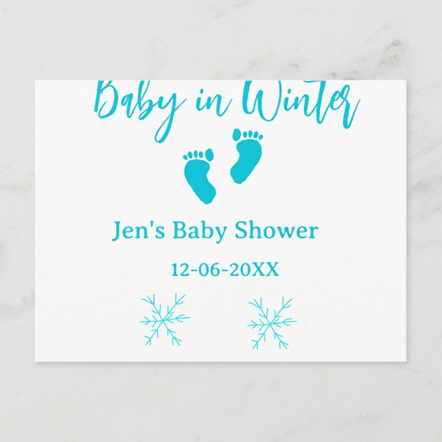 Postal Festiva Bebé en invierno ducha de bebé azul pies bebé neva (Anverso)