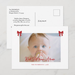 Postal Festiva Bebé Estadísticas Lazos Rojos Elegante Sencillo Fo