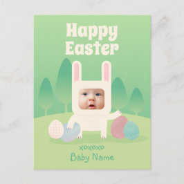 Postal Festiva Bebé lindo conejo en la primera Pascua