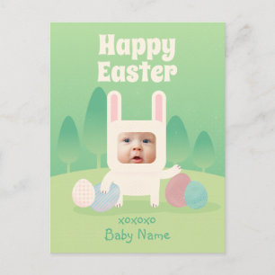 Postal Festiva Bebé lindo conejo en la primera Pascua