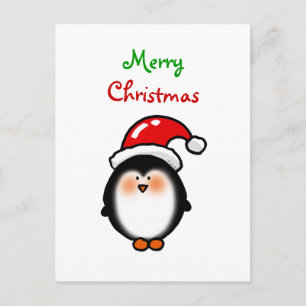 Postal Festiva Bebé Santa Pingüino