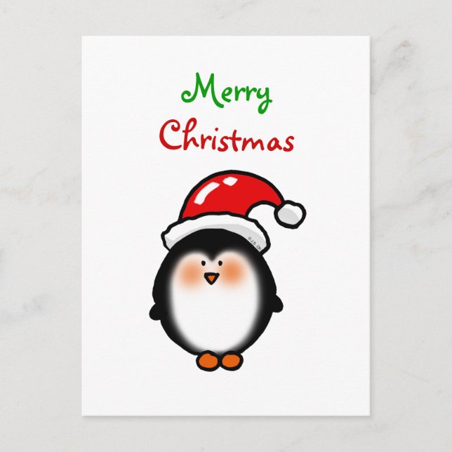 Postal Festiva Bebé Santa Pingüino (Anverso)