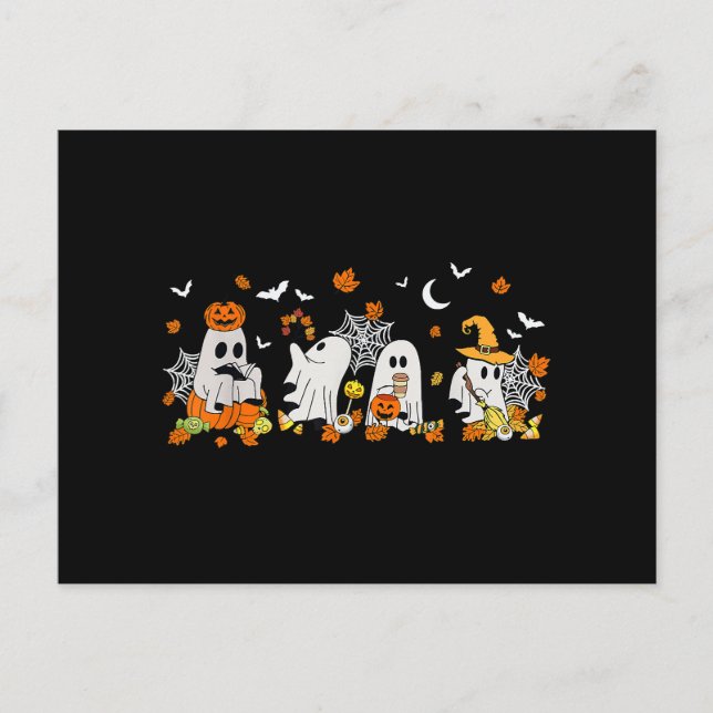 Postal Festiva Beber café dulce fantasma Halloween Fall Ghost Bo (Anverso)