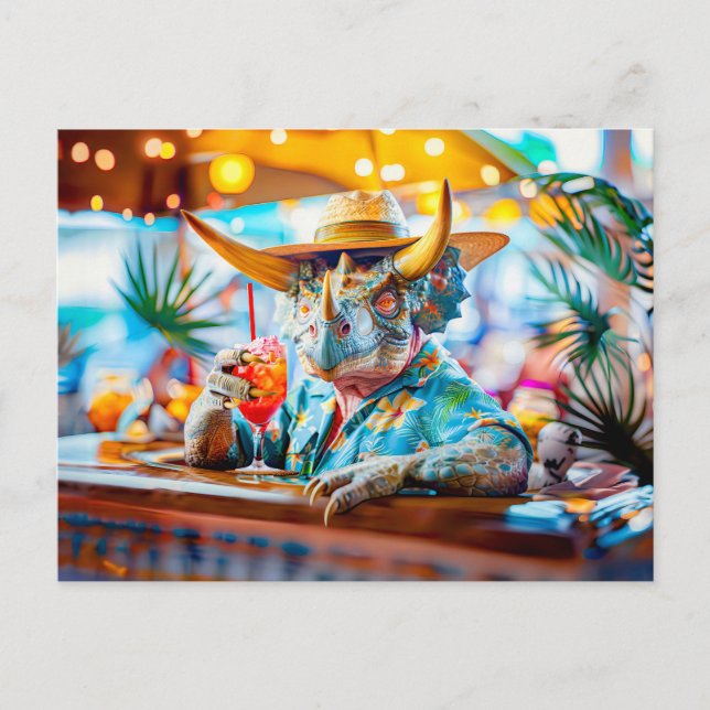 Postal Festiva Bebida de Dino en el bar de cócteles (Anverso)