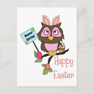 Postal Festiva Bechuza de Pascua Adorable con Arejas Confitadas