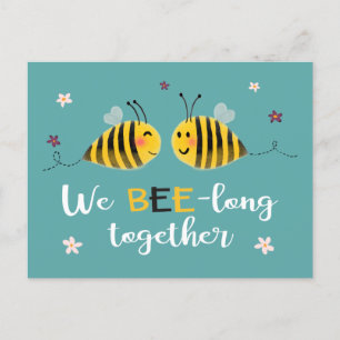 Postal Festiva BEE-long junto con abejas y flores Valentine