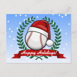 Postal Festiva Béisbol Con Sombrero Santa Al Estilo De Los Navida