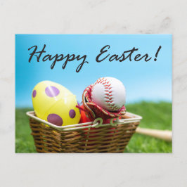 Postal Festiva Béisbol feliz Pascua con huevos en la canasta