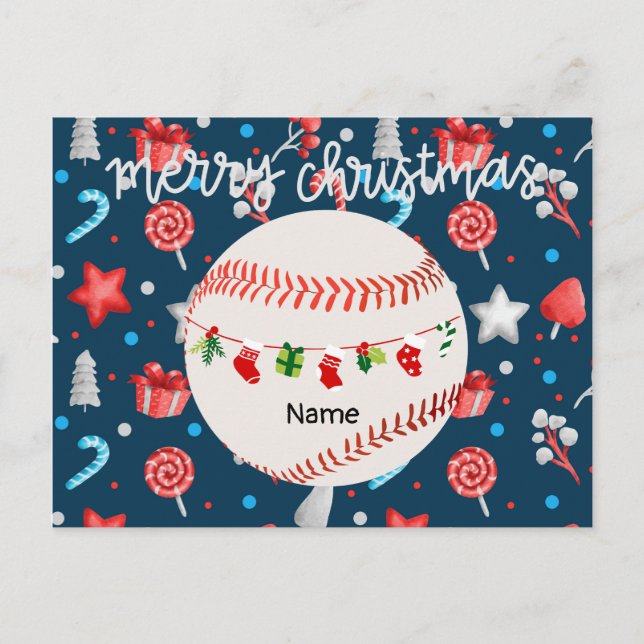 Postal Festiva Béisbol para Navidades con nombre (Anverso)