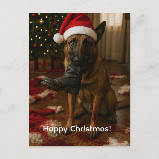 Postal Festiva Belgian Malinois Eaten Santa Christmas postcard (Anverso)
