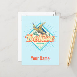 Postal Festiva Belice Caribe Retro Turtle Vintage Souvenir