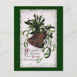 Postal Festiva Bell con Mistletoe Vintage Christmas