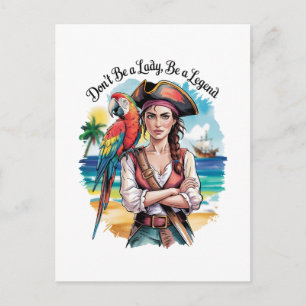 Postal Festiva Belleza De Bucanero Pirata Femenino En El Cubierta