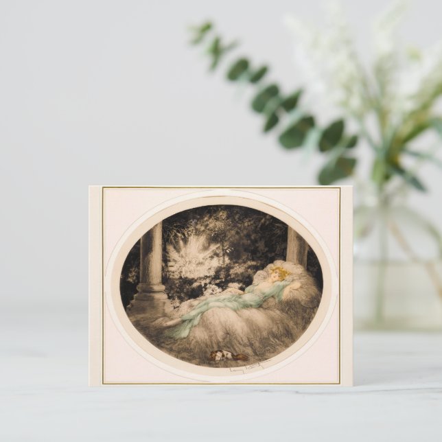 Postal Festiva Belleza durmiente de Louis Icart (Anverso de pie)