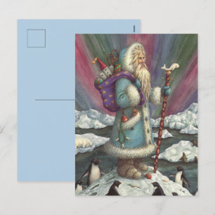 POSTAL FESTIVA BELSNICKLE AZUL, LUCES Y PENGUINAS DEL NORTE