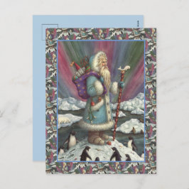 POSTAL FESTIVA BELSNICKLE AZUL, LUCES Y PENGUINAS DEL NORTE