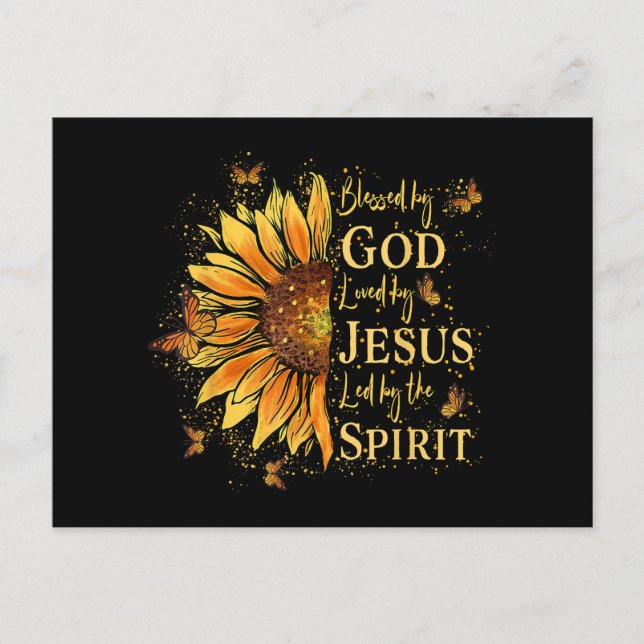 Postal Festiva Bendecido Por Dios - Amado Por Jesús, Girasol (Anverso)