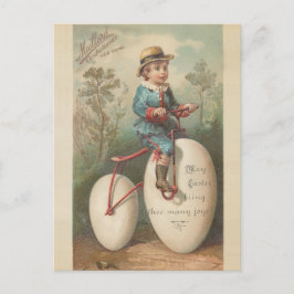 Postal Festiva Bendición de Pascua vintage lindo niño huevo bicic