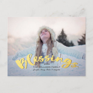 Postal Festiva Bendición: Faux Gold Script Navidades de vacacione