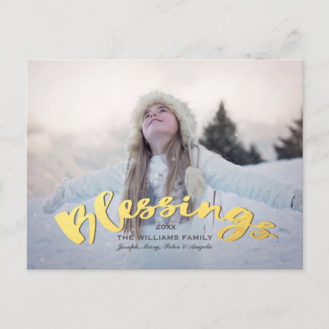 Postal Festiva Bendición: Faux Gold Script Navidades de vacacione (Anverso)