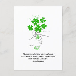 Postal Festiva Bendición irlandesa con el Bouquet de cuatro hojas