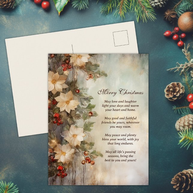 Postal Festiva Bendición irlandesa para navidades | Flor de invie (Christmas Irish Blessing Pretty Winter Flower Holiday Postcard)