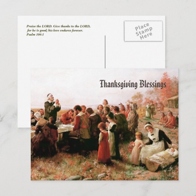 Postal Festiva Bendiciones de Acción de Gracias. Bella Artes (Anverso / Reverso)