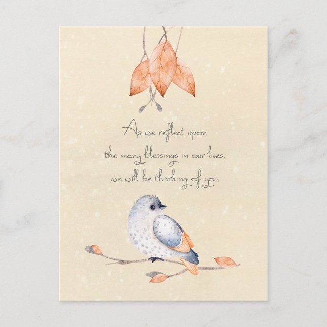 Postal Festiva Bendiciones de Acción de Gracias Hojas de Otoño y  (Anverso)