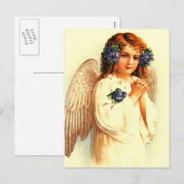 Postal Festiva Bendiciones de Pascua. Ángel de oración vintage Re
