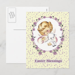 Postal Festiva Bendiciones de Pascua. Ángel pequeño vintage con c