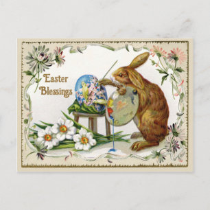 Postal Festiva Bendiciones de Pascua Artista Conejo Reproducción 