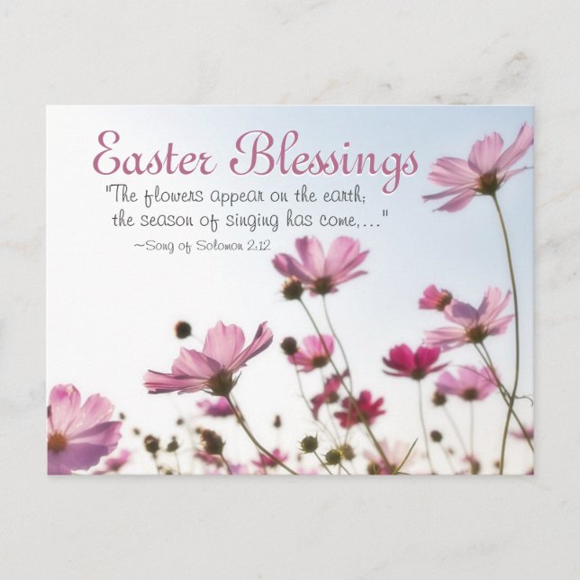 Postal Festiva Bendiciones de Pascua Biblia Verse "Las flores apa (Anverso)