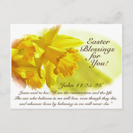Postal Festiva Bendiciones de Pascua, John 11:25-26, Daffodils