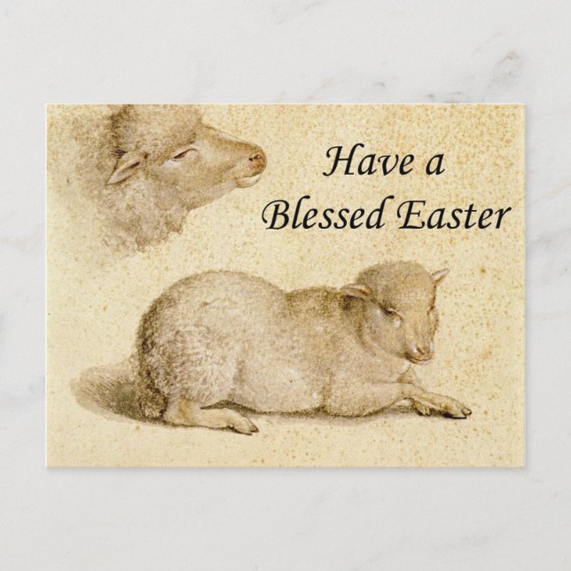 Postal Festiva Bendiciones de Pascua, obra de cordero desangrada  (Anverso)