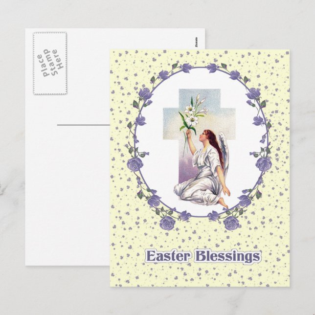 Postal Festiva Bendiciones de Pascua. Pascua religiosa (Anverso / Reverso)