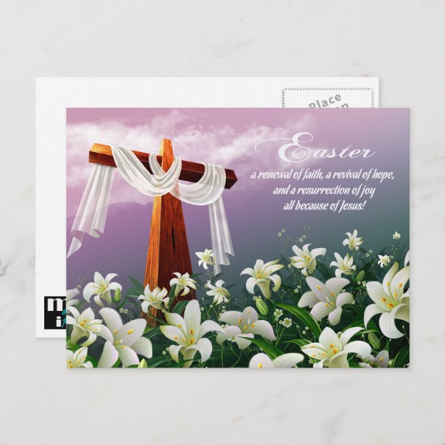 Postal Festiva Bendiciones de Pascua. Pascua religiosa cristiana (Anverso / Reverso)