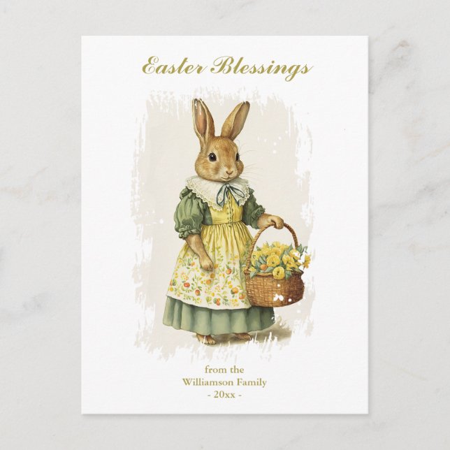 Postal Festiva Bendiciones de Pascua Personalizado de Conejo Cone (Anverso)