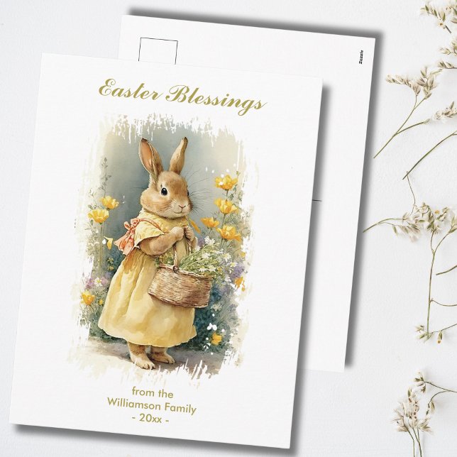 Postal Festiva Bendiciones de Pascua Personalizado de Conejo Cone (Add Family Name & Year to personalize.  All text is editable, change as required)