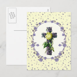 Postal Festiva Bendiciones de Pascua. Vintage Easter Cross Religi