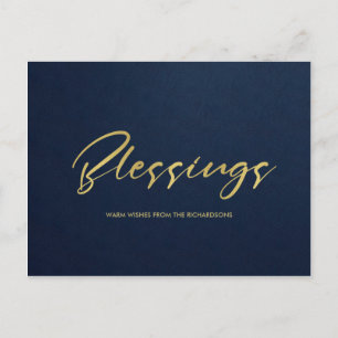 POSTAL FESTIVA BENDICIONES MÍNIMAS DE CALIGRAFÍA FORMAL DE ORO NA