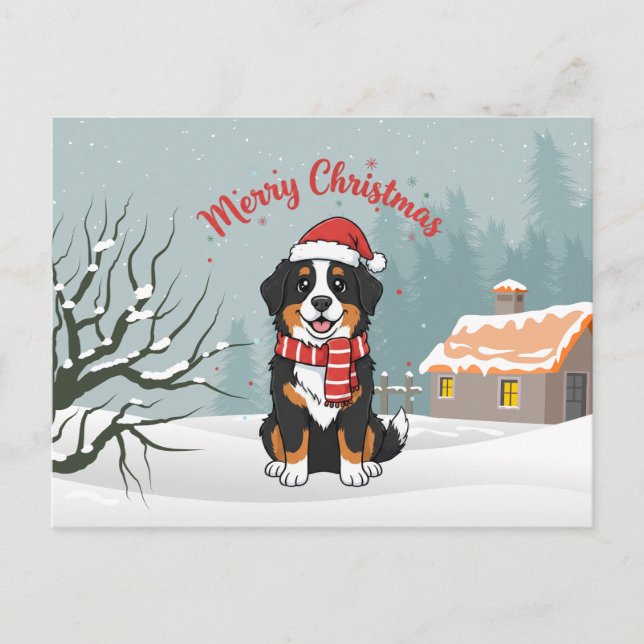 Postal Festiva Bernese Mountain Dog Merry Christmas Doodle  (Anverso)