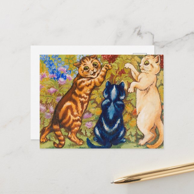 Postal Festiva Berry Picking por Louis Wain (Anverso/Reverso In Situ)