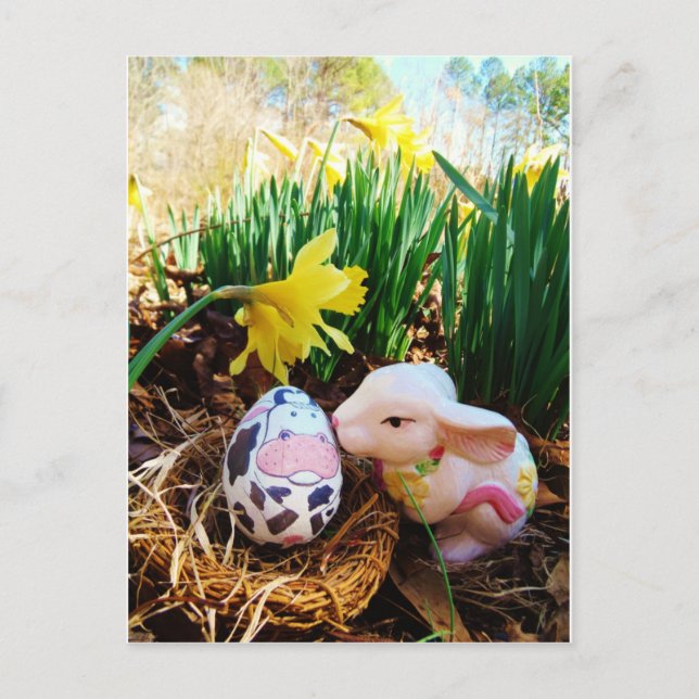 Postal Festiva Besado conejo de Pascua Huevo de vaca (Anverso)
