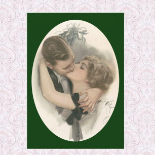 Postal Festiva Beso bajo el mistletoe