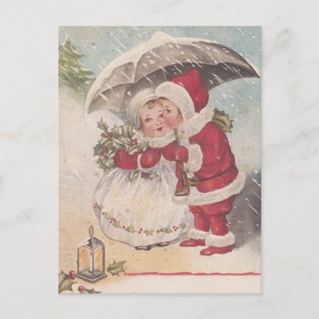 Postal Festiva Beso navideño vintage (Anverso)
