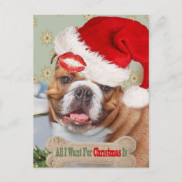 Postal Festiva Besos De Bulldog Ingleses Para Navidades