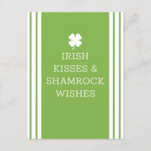 Postal Festiva Besos irlandeses y deseos de Shamrock