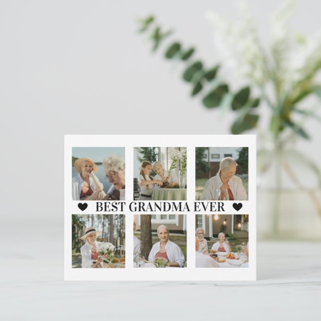 Postal Festiva Best Grandma Ever Photo Collage – Gift with Hearts (Anverso de pie)